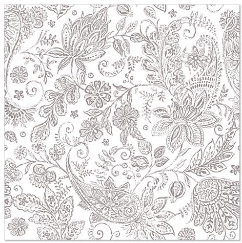 PAPSTAR 50 Servietten ROYAL Collection 1/4-Falz 40 cm x 40 cm grau Paisley (88747, 50 Stück)