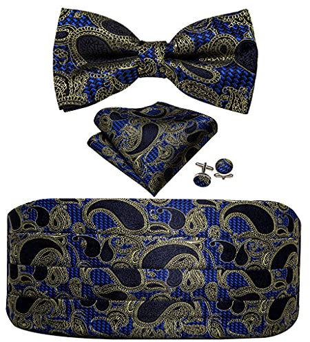 RWRAPS Blaue Fliege für Herren, Kummerbund, Taschentuch, Manschettenknöpfe, Taillengürtel, Hochzeit (Farbe: A, Größe: Einheitsgröße) (A Einheitsgröße)