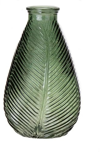 INNA-Glas Flaschenvase NELLOMIO, grün-klar, 23 cm, Ø 14 cm | mit Blattstruktur, Glas - Farbige Vase