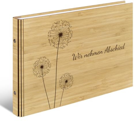 Kondolenzbuch Gästebuch echtes Holz DIN A4 Buch - Pusteblume - mit 72 Blatt / 144 Seiten Naturpapier Weiß