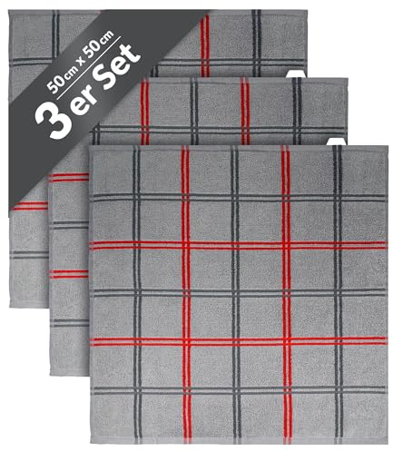 Lashuma Trockentuch Küche, Lyon 3er Set 50x50 cm Handtücher klein Stein - Grau | Aus 100% Baumwolle in schwerer 440 gsm Qualität, saugstarkes Handtuch für Küche, Hände und zum Abtrocknen