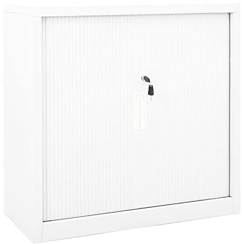 BAZZI Schiebetürenschrank Abschließbar, 2 höhenverstellbaren Regalfächern, Spindschrank Weiß 90x40x90 cm, Lagerschrank, Aufbewahrungsschrank, Stahl, Spind, Schließfächer, Kleiderschrank