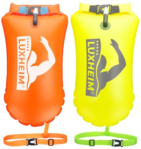 LUXHEIM 2 Pack Schwimmen Boje Schleppschwimmer für Open Water Schwimmboje gut sichtbar Schwimmen Schwimmer Dry Bag wasserdicht aufblasbare PVC Schleppschwimmer für Triathlons