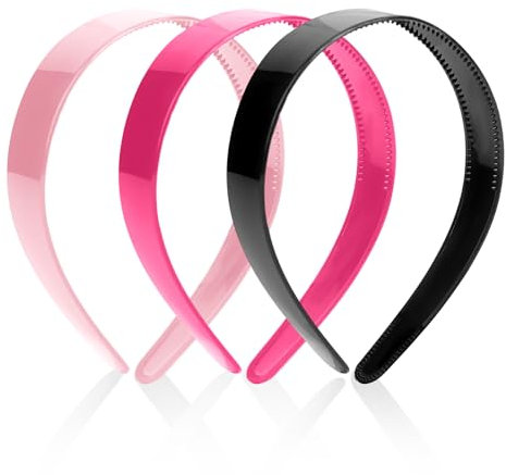 Haarreifen Damen, 3 Stück Kunststoff Stirnband mit Zähnen, 2,5 cm Hartplastik Haarband, Einfarbiges Bastel Stirnband, Rutschfestes Bastel Haarband für Frauen und Mädchen(Rosa, Rosenrot, Schwarz)