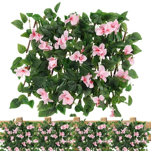 Recinzione da giardino | Recinzione di edera artificiale | Recinzione espandibile da giardino con edera artificiale e siepe per la privacy dei fiori viola