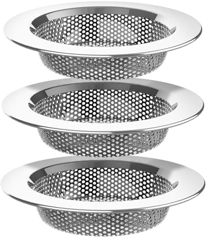 3-pack diskho-sil, rostfritt stål diskbänk dräneringssil, badrumshandfat, sil, dräneringsfångare, rostfritt stål nät hårsil för kök, badkar, badrum (silver)