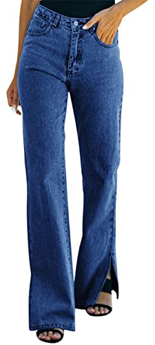 Jeans Flared Jeans Women's High Waist Straight Leg Regular Flared Trousers Elegant Flared Jeans Bootcut Jeans Trousers Width 90s Flared Trousers Wash Effect, A1 BLUE, L