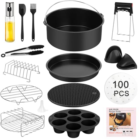 Juego de accesorios para airfryer, juego de 15 piezas, accesorios para freidora de aire caliente de 20 cm, apto para Philips XL, COSORI 5,5L, Cecotec, Tefal etc. Air Fryer, apto para lavavajillas (15