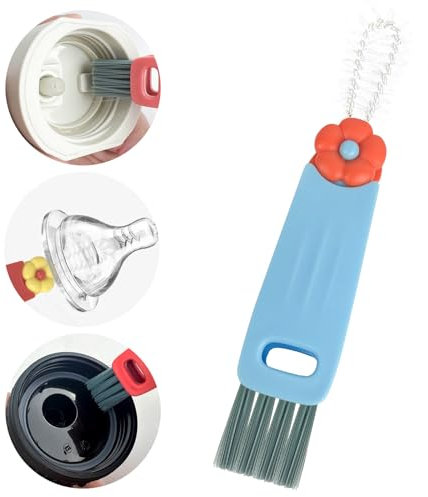 Velaco 3 in 1 Water Bottle Cleaner Brush, Kitchen Cleaning Gadgets Set for Crevice Tight Space Gap, Cup Lid Cleaning Brush - Blue