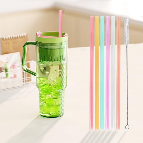 Figarge 6 Stück Silikon Strohhalme Wiederverwendbares Smoothie Strohhalme bunte Strohhalme für Bubble & Boba Tee, Milchshakes - 8 mm X 9.25, Plastikstrohhalme mit Reinigungsbürsten