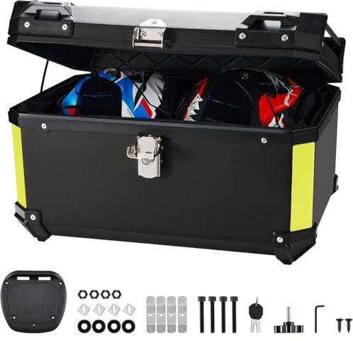 Bauletto superiore nero per moto con capacità di 60 litri - Bauletto superiore per portapacchi per moto in plastica ABS impermeabile - Staffa di montaggio universale-Può contenere 2 caschi