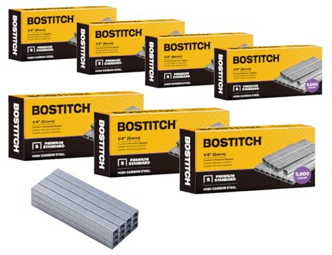 Bostitch Office 35 000 standardhäftklamrar, 1/4 tum längd, häftklamrar med full remsa, 210/remsa, 5 000 per låda, 7-pack