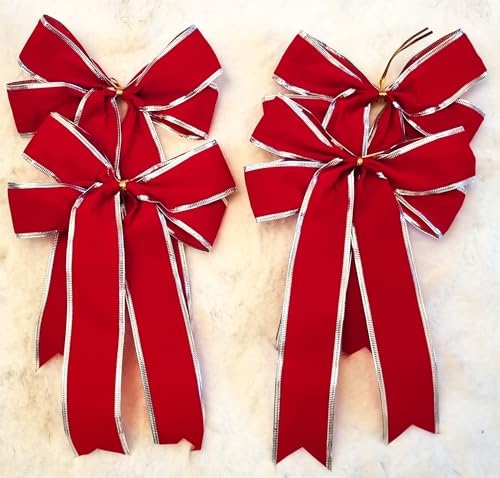 CaPiSo Lot de 4 nœuds en velours rouge 20 x 30 cm pour sapin de Noël, cadeaux de Noël, composition de l'Avent