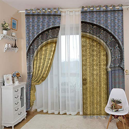 3D-Vorhänge mit goldenen Bögen, Kunst-Verdunkelung, Ösen, für Schlafzimmer und Wohnzimmer, Heimdekoration, Kindervorhänge, 2 Paneele, 264 x 240 cm