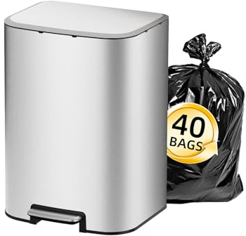 KUK 5.3 Gallon Kitchen Trash Can with Lid, Heavy Duty Hands-Free Stainless Steel Commercial Step Trash Bin with Removable Inner Bucket, Pedal Rubbish Bin for Home Office and Kitchen, 20L/5.3Gal