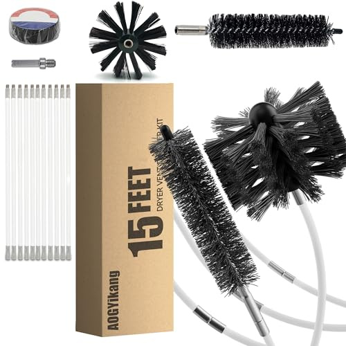 AOGYikang 15 Feet Dryer Vent Cleaning Brush Kit, Multi-Scene Durability Chimney Brush with Flexible Nylon Rod, Multi-Purpose lint Cleaning Brush for Drill,Chimneys, fireplaces, Ventilation ducts