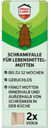 Nexa Lotte Schrankfalle für Lebensmittelmotten 2 Stück Klebefalle 2 Monate | Bis zu 8 Wochen Wirkungsdauer | Für Schränke und kleine Vorratsräume | Geruchlose Klebefalle
