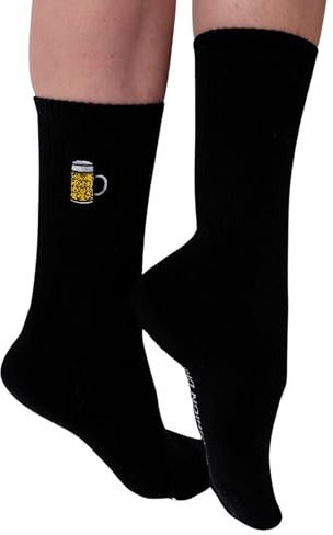 Fashion Drinks Masskrug Schwarze Tennis und Crew Socken Damen & Herren aus Bio Baumwolle bestickt (42-46)