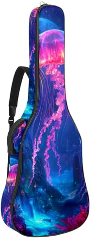 KengjuTesu 43 Zoll Akustikgitarre Softcase mit Rucksackgurt und 2 Taschen Fantasy Quallen Wald Keine Polsterung Rucksack Wasserdicht Oxford Tuch Bassgitarre Gigbag für Konzertgitarren, mehrfarbig,
