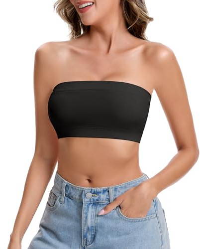 Lynclare Strapless Bras for Women Tube Tops Bandeau Bra Wireless Black | Seamless Bralette Crop Top Smooth Non-Padded