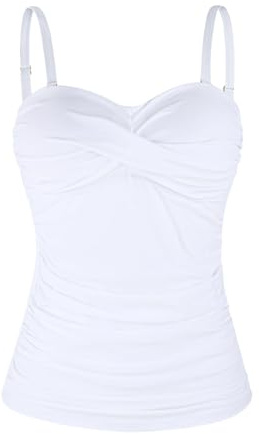Ocean Blues Top da Tankini Donna Bianco Controllo Pancia, Solo Top Taglia Grande