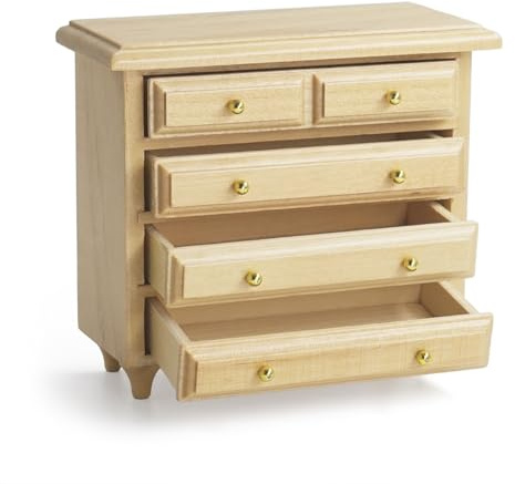 Odoria Puppenhaus Kommode Miniatur Nachtkommoden: 1/12 Maßstab Nachttisch mit Schublade für Vintage Schlafzimmer Wohnzimmer Viktorianisch - Mini Buffetschrank Küche Antik Möbel Holz Natürlich