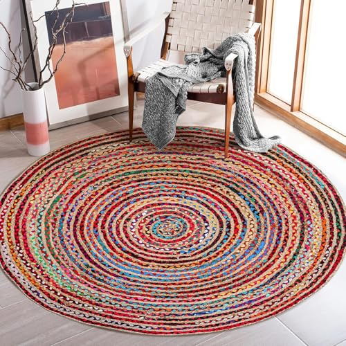 DecorAvenue Tappeto in iuta intrecciata a mano, in misto cotone e iuta ecologica, in misto chindi sostenibile, bohémien, elegante, per soggiorno, cucina, corridoio, dimensioni: 60 x 60 cm