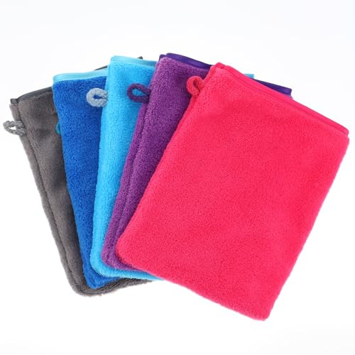 HJZHII 5 panni in microfibra, 20 x 15 cm, guanti da lavaggio viso, corpo in velluto corallo, forte assorbimento dell'acqua, guanti da bagno riutilizzabili e morbidi