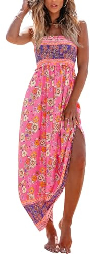 CUPSHE Vestido largo para mujer, floral, fruncido, sin mangas, con volantes, tirantes delgados, vestido formal largo para la playa