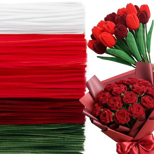 Caydo 500 Pieces Red Flowers Pipe Cleaners, Chenille Stems, Pipe Cleaner Crafts for DIY Art and Craft Projects Creative Gift Party Decorations | Chenille-Stiele für kreative Bastelprojekte und Heimdekorationen
