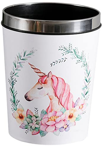 HORIALENCE Poubelle Licorne 12 Litres En Plastique Anneau De Pression Anneau Antidérapant Pour Garçon Et Filles Poubelle Décorative Chambre Et Salle De Bain