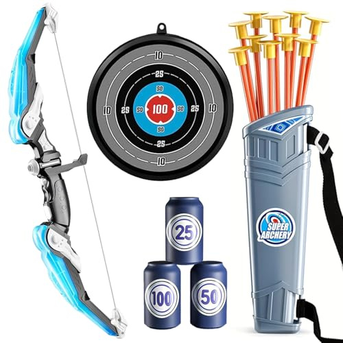Detontek Ensemble d'arc Et De Flèches pour Enfants, Ensemble De Tir Sportif pour Enfants, Jouets De Tir, Jouets d'Intérieur Et d'Extérieur pour Garçons Et Filles (Bleu)