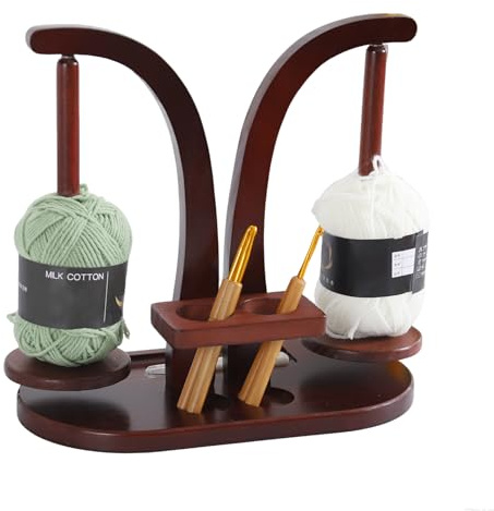 YCBTREE Wollabwickler, Doppelwollabwickler Magnetisch Wollknäuelhalter Holz Rotierender Garnrollenhalter für Häkeln und Stricken Strickliebhaber Häkelliebhaber (Walnussfarbe)