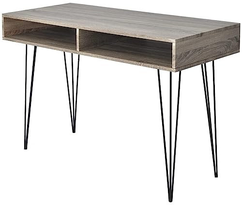 Qnhdfrt Schreibtisch Grau mit 2 Fächern, 110x50x76 cm MDF Tischplatte & Metall Beine, Büroschreibtisch Computertisch für Homeoffice und Jugendzimmer