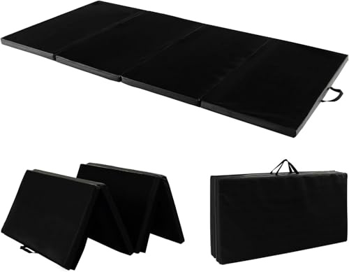 GOPLUS Vikbar gymnastikmatta 240 cm x 116 cm x 5 cm, vikbar gymnastikmatta med bärhandtag, kardborreband, gymnastikmatta, hopfällbar matta för yoga, stretch, aerobics, core träning (svart)