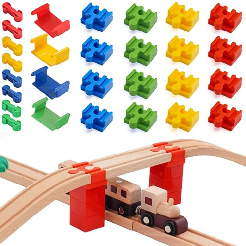 Holzeisenbahn Schienen Adapter, 28 Stück Eisenbahn Spielzeug Zubehör, Schienenverbinder aus Kunststoff, Holz Schienen Connectors Geeignet für Kinder im Alter Von 3 4 5 6 7 8