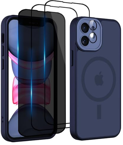Nupcknn für iPhone 11 Hülle,3 Panzerglas[HD+HD+Anti-Spy] Magnetisch mit Magsafe Handyhülle für iPhone 11 Case Durchscheinende Matt Rückseite Dünn Stoßfest Schutzhülle