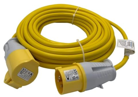 Connexion 110v Extension Lead 25m Heavy Duty Outdoor Cable Made in UK 16A Plug and Coupler, 1.5mm Extension Lead, Suitable for Construction Sites, Industrial and Power Tools