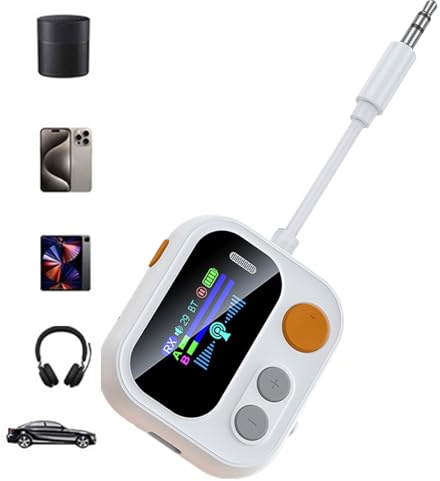 Yanayi Trasmettitore Ricevitore Senza Fili Per Auto | Adattatore Wireless per Cuffie,Ricevitore Audio Con Display A Colori Per Auto Computer Altoparlanti Tablet TV Smartphone Impianti Stereo