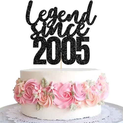 Gyufise 1 Pack Legend Since 2005 Cake Topper Glitter Twenty One Happy 21st Birthday Cake Pick Cheers to 21 Years Cake Decoration for 21st Birthday Wedding Anniversary Party Decorations Supplies Black