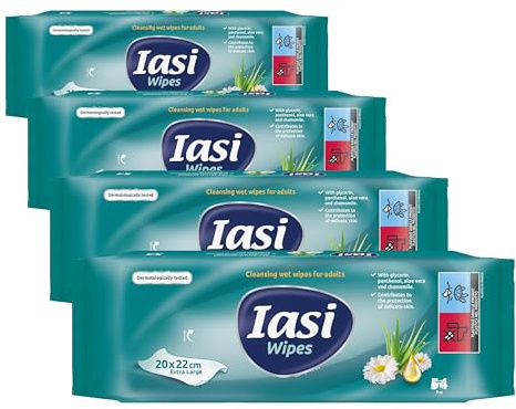 IASI Salviette Umidificate XL per Adulti, Ripristinano il PH naturale della pelle, Igiene Intima e Corpo, Senza Risciacquo, 54 unità (Confezione da 4)