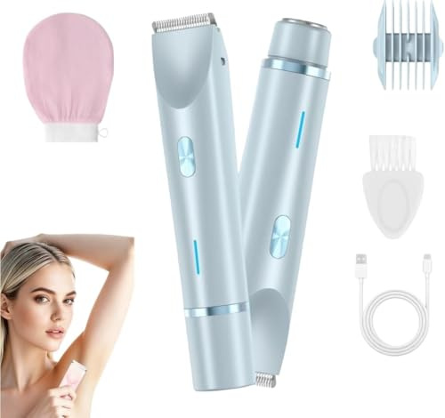 Depilatore Corpo Donna, Rasoio Elettrico Donna, Rifinitore Per Zone Intime E Sopracciglia, Ricaricabile Tramite Usb, Impermeabile IPX7, Adatto Per Zona Bikini, Gambe, Ascelle E Peli Del Naso (Blu)