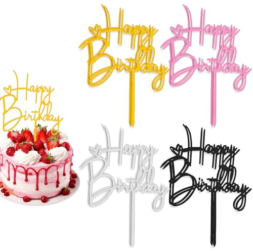 HJZHII 8 Pcs Happy Birthday Cake Topper, Acrylic Birthday Cupcake Topper 4 Colors Birthdays Cake Pick Decorations Cakes Stick Decor for Birthdays Party Desserts Pastries Decorations