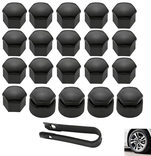20 PCS 17mm Wheel Nut Covers Set, Wheel Nut Caps Car Bolt Caps with 16 Standard and 4 Locking Covers, Universal Push Fit Protection with Removal Tool, Bolt Cover Gloss Black for Most Vehicles