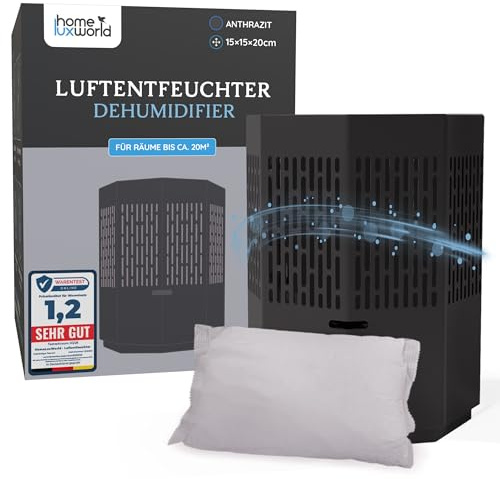 HomeLuxWorld Luftentfeuchter ohne Strom anthrazit - Raumentfeuchter für Keller & Bad - inkl. 680g Granulat-Beutel - Entfeuchter - Schutz vor Schimmel (Anthrazit)