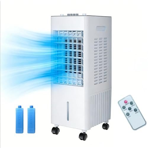Verdunstungskühler, Mobiler Luftkühler, 4-in-1 mit 3 Stufen, 6L/12L Fernbedienung, Mobiles Klimagerät ohne Abluftschlauch mit Wasserkühlung, Ventilator, Luftbefeuchter und Nachtmodus(12L white)