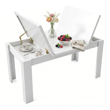 1 Stück Esstisch Weiss mit 2 Verstecktem Stauraum, Moderner Küchentisch Platzsparend Essen Tisch Esszimmer Multifunktional Tische als Schreibtisch/Kaffeetisch/Balkontisch/Gartentisch/Weiß/120x70x75CM
