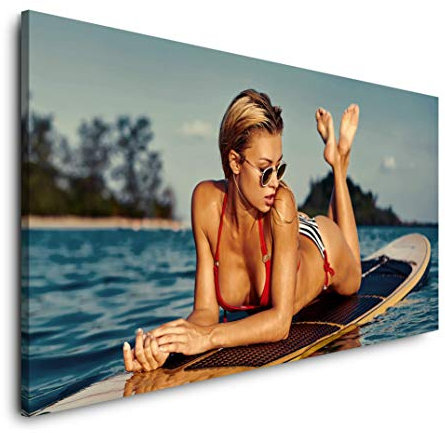 Frau auf Surfboard 120x 60cm Panorama Leinwand Bild XXL Format Wandbilder Wohnzimmer Wohnung Deko Kunstdrucke