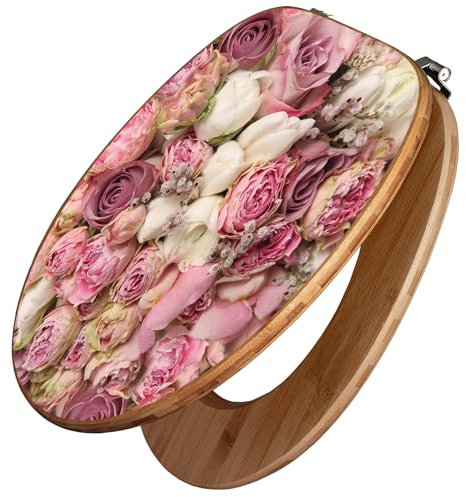 banjado Design WC Sitz Bambus 45x37,5cm / Toilettendeckel Holz/hochwertiger Toilettensitz/Bambus-Toilettendeckel für alle gängigen Toiletten - Strauss Rosen