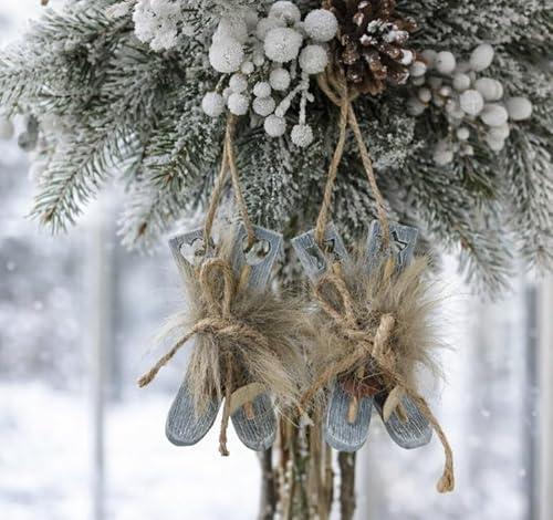2er Set Christbaumschmuck Ski GRAU nr238 Skier 10cm Kunstharz Nostalgie Baumschmuck Alpen Thema Winter Ski Fahren Chirstbaumdeko Hänger Natur Shabby Chic